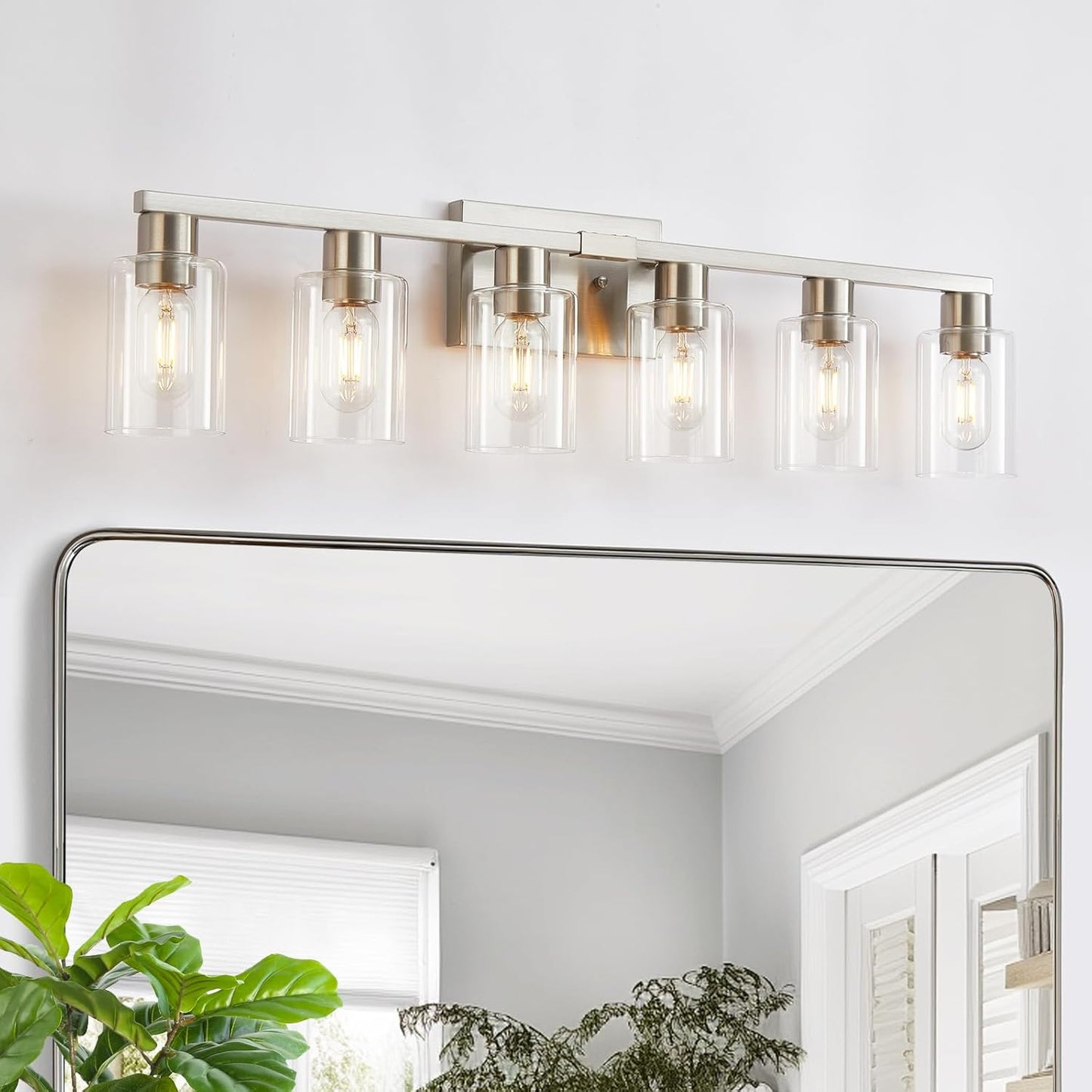 6 Light Bathroom Vanity Light Fixtures with Clear Glass Shade