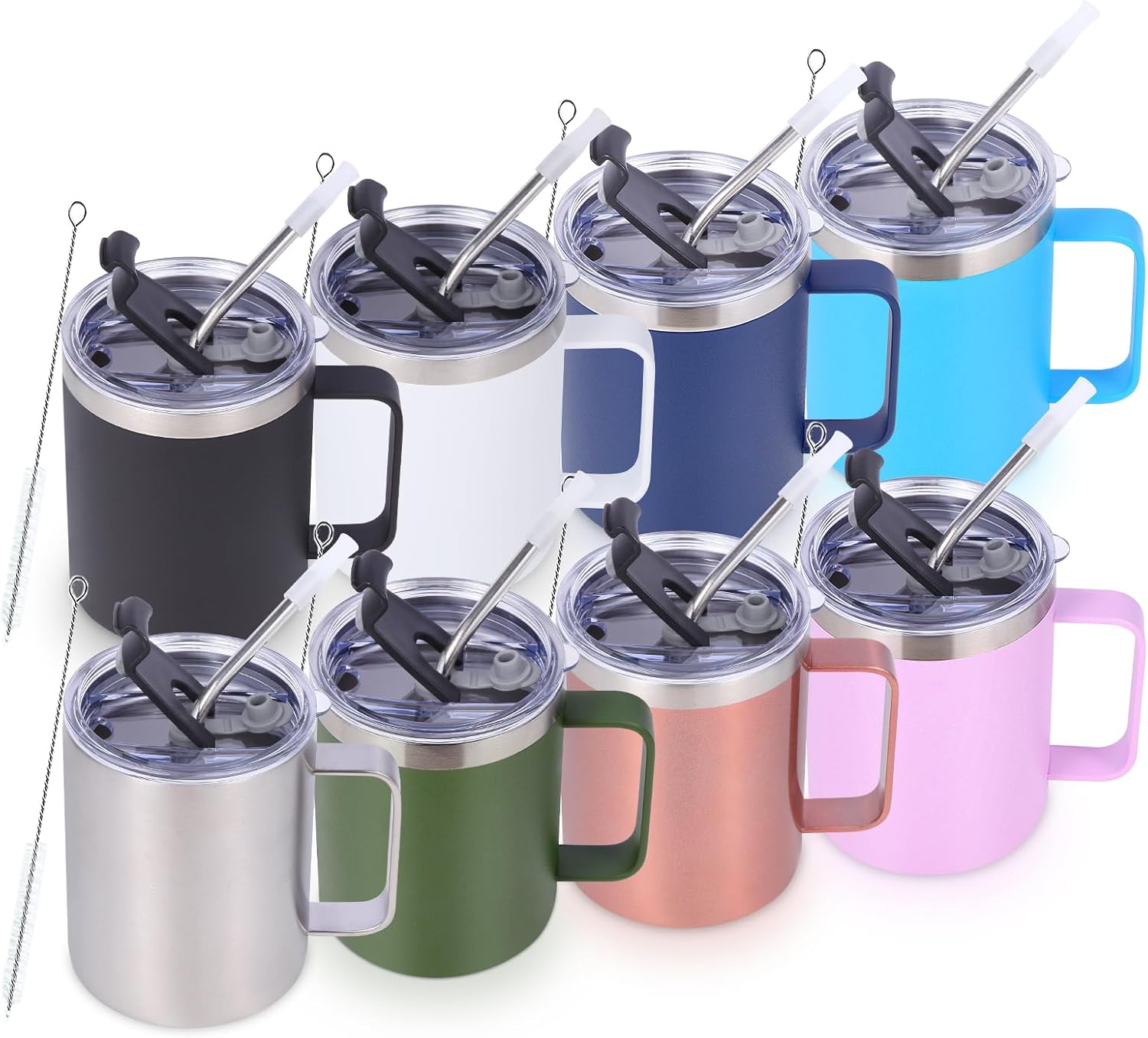 Volhoply 12oz Insulated Coffee Mug with Flip & Straw Lid Set