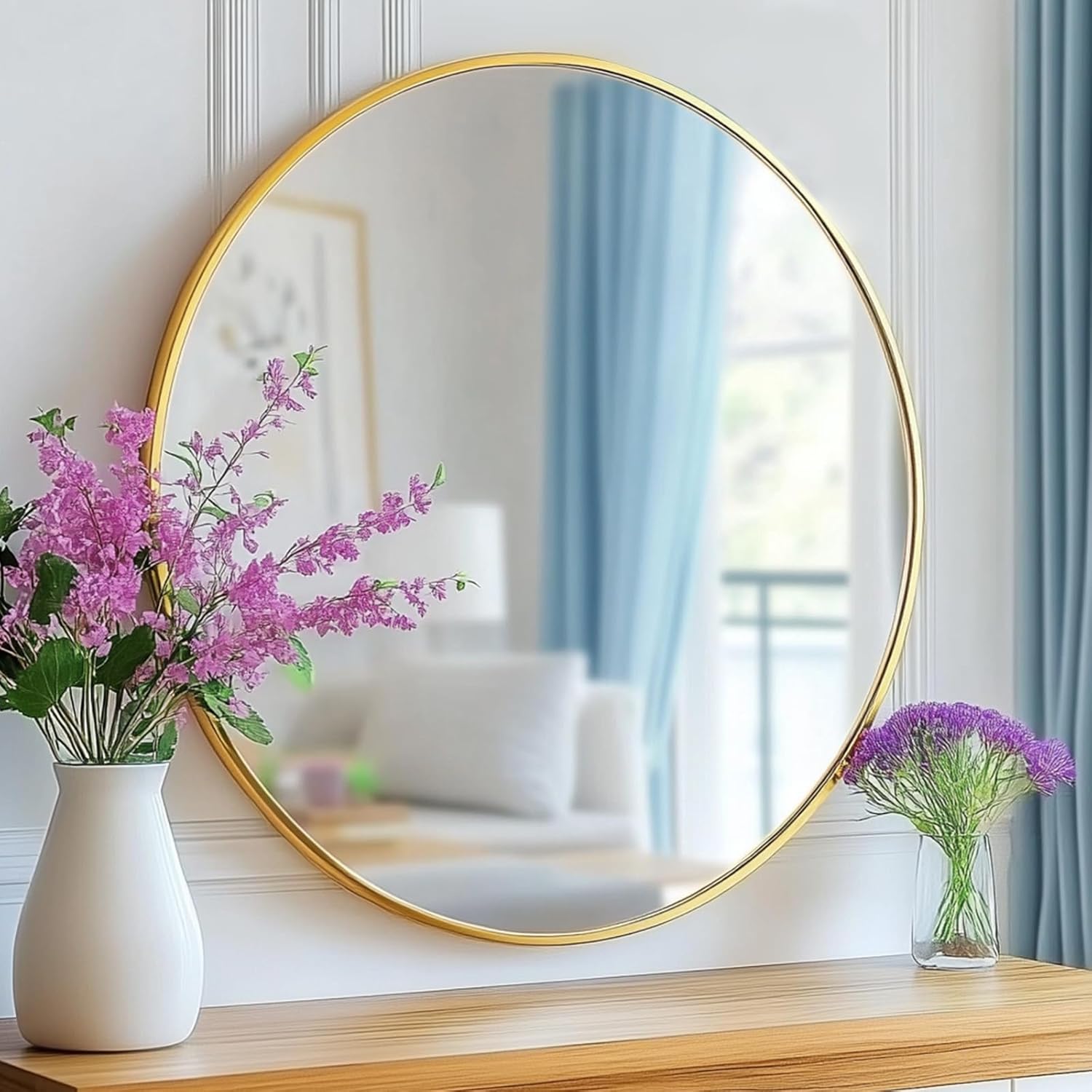 Gold Round Mirror 30 Inch with Metal Frame for Elegant Decor