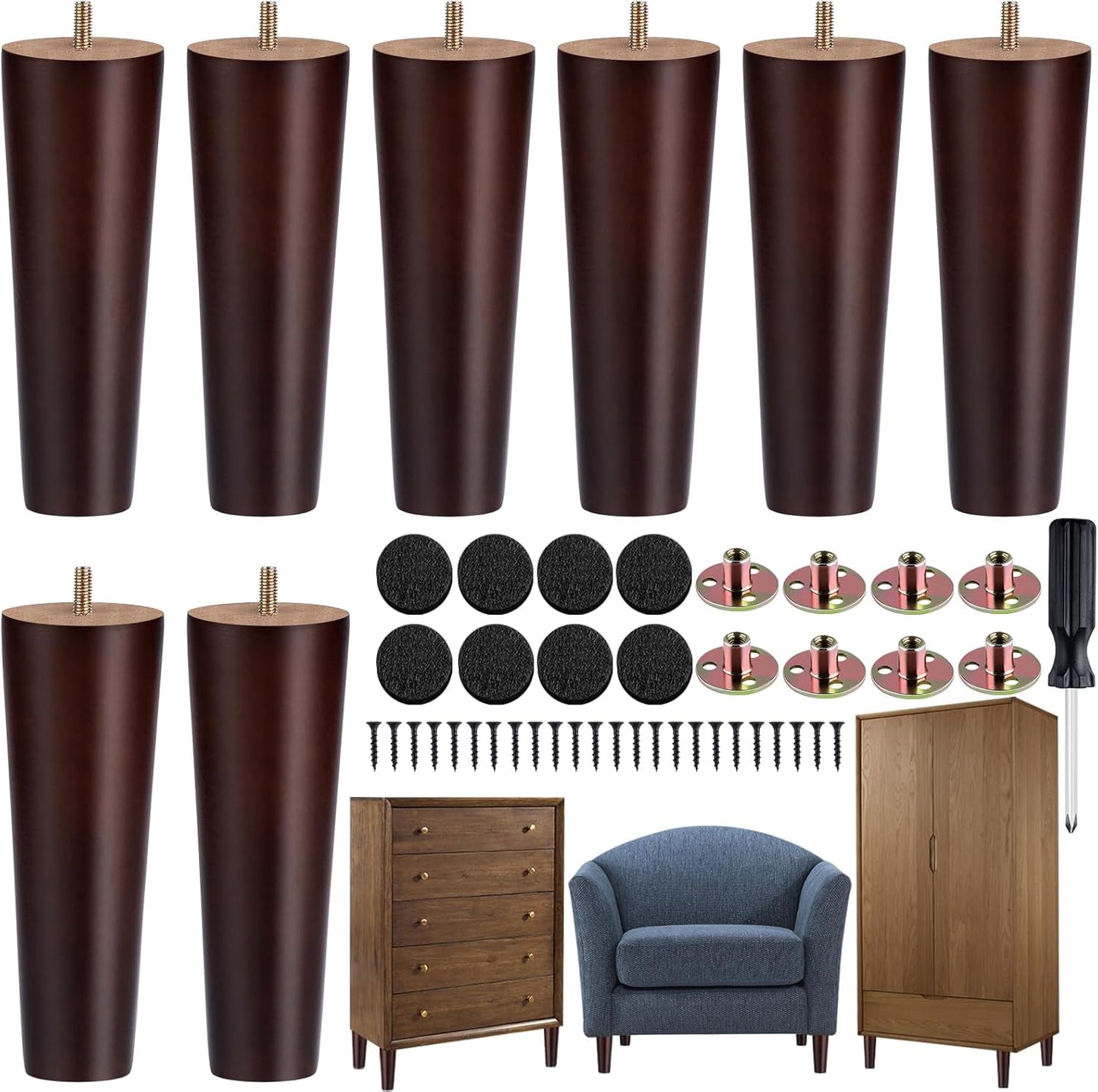 8 Inches Round Solid Wood Furniture Legs for Home DIY Projects