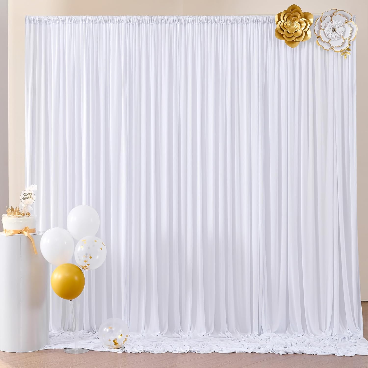 Premium 10x10 White Backdrop Curtains - Wrinkle-Free, Perfect for Parties & Photography!