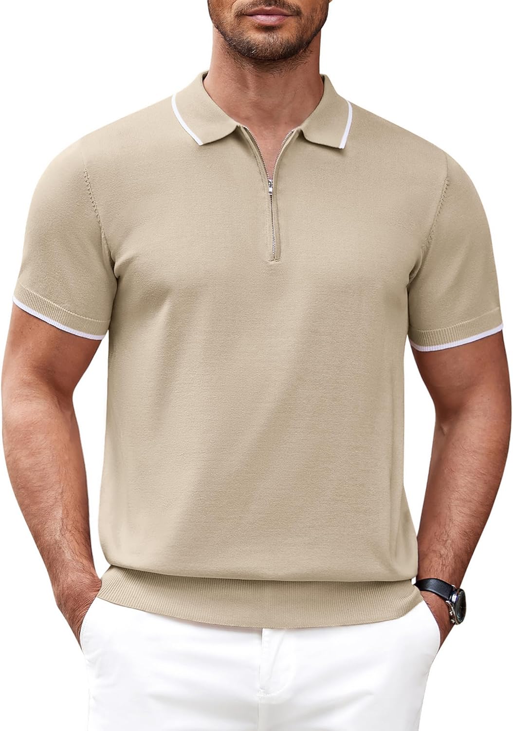Stylish COOFANDY Men's Zipper Polo Shirt for Casual Wear