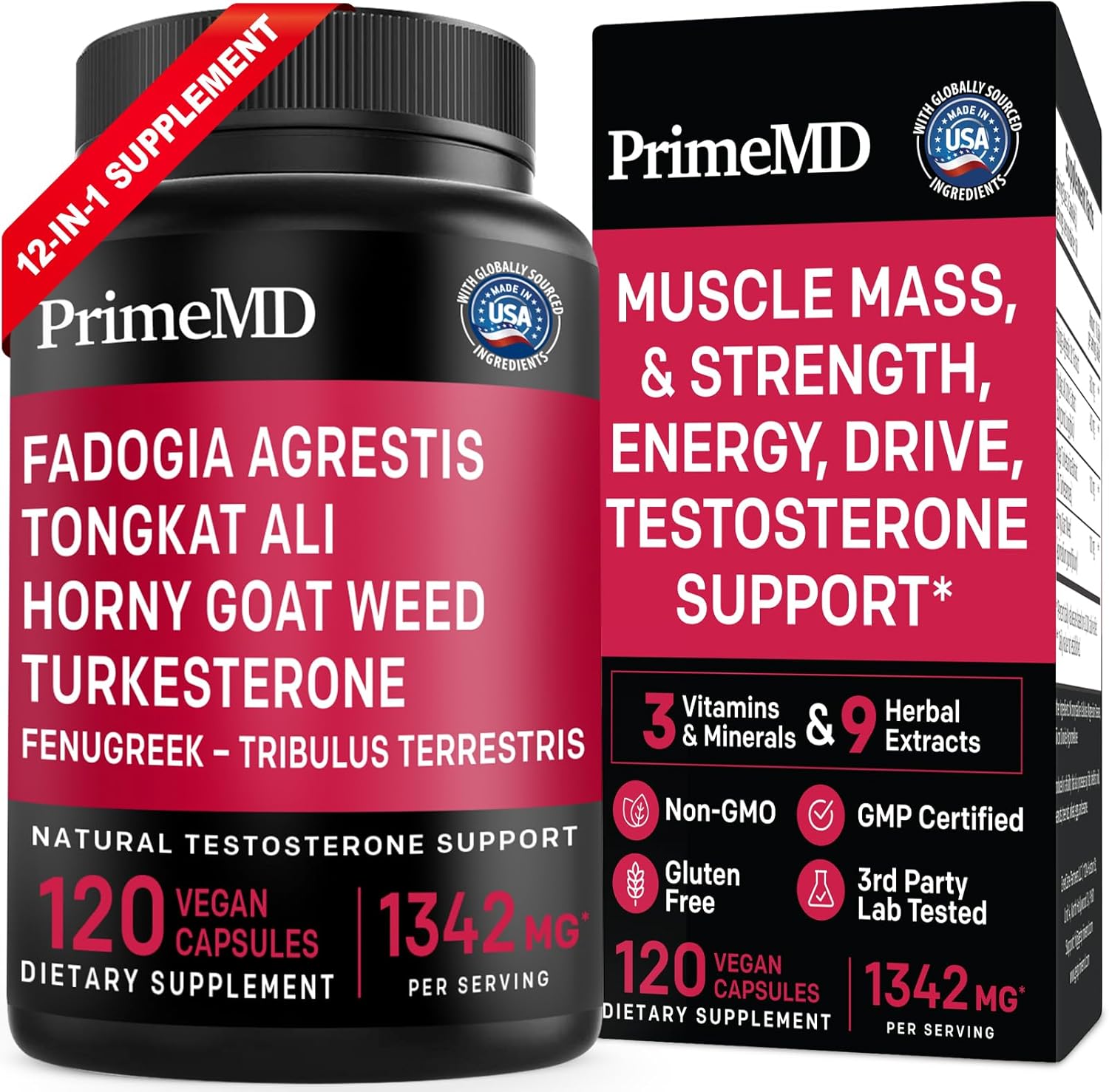 PrimeMD Testosterone Supplement with Fadogia Agrestis and Tongkat Ali