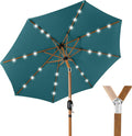 10ft Solar Patio Umbrella in Cerulean - Woodgrain Pole, LED Lights