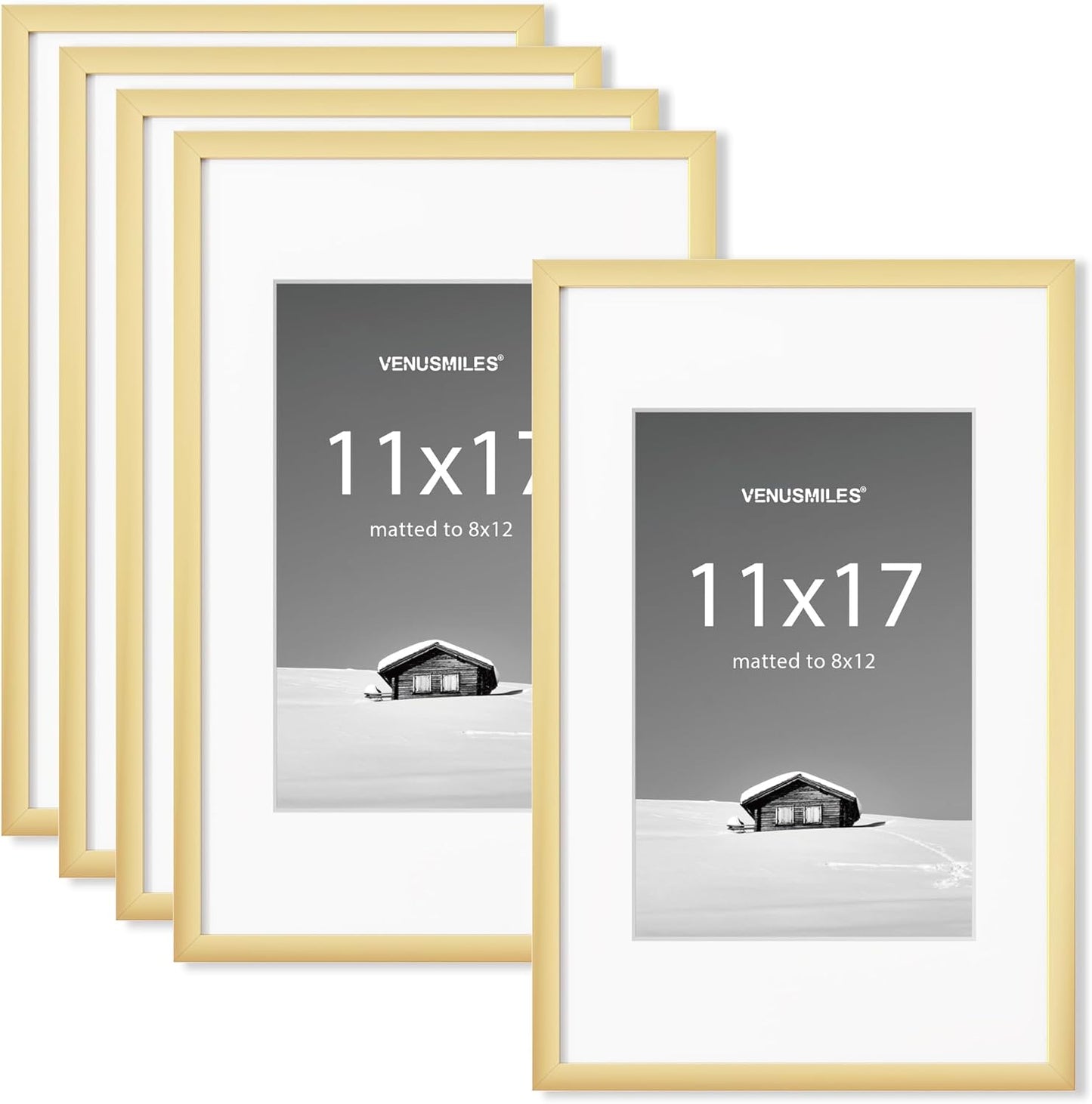 11x17 Picture Frame Set - Gold Frames for Wall Display, 5 Pack