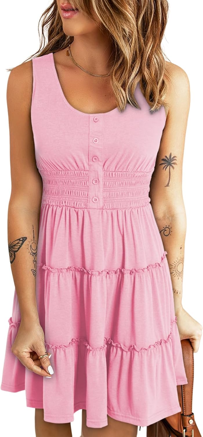 Dokotoo Womens Summer Dresses 2025 Sleeveless Casual Swing Mini