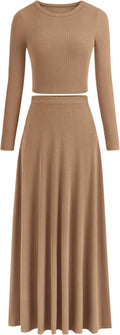 PRETTYGARDEN Women 2 Piece Ribbed Knit Skirt Set - Versatile Fall Look