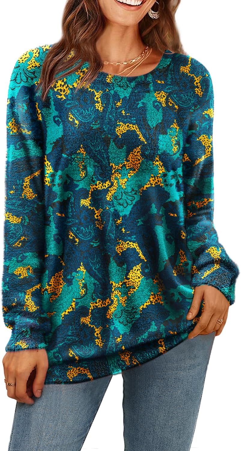 YESNO Women Christmas Sweater Graphic Printed Oversized Pullover