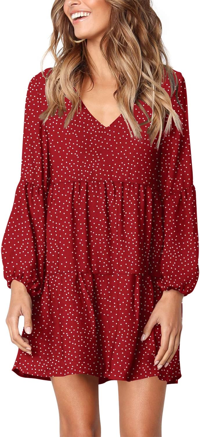 Amoretu Womens Tunic Dress Long Sleeve V Neck Casual Style