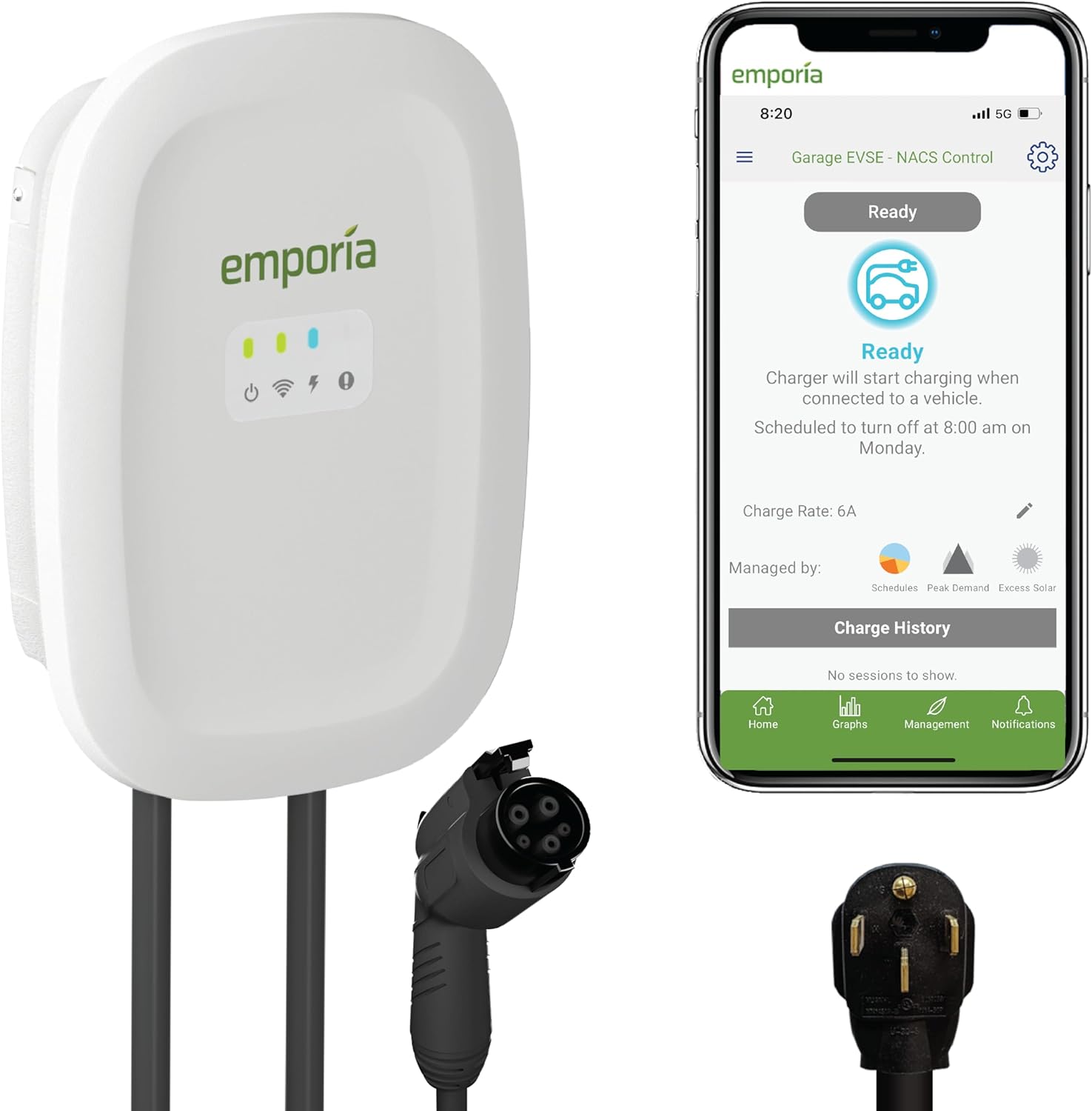 EMPORIA 48A WiFi EV Charger - Fast Charging, Smart & Sleek