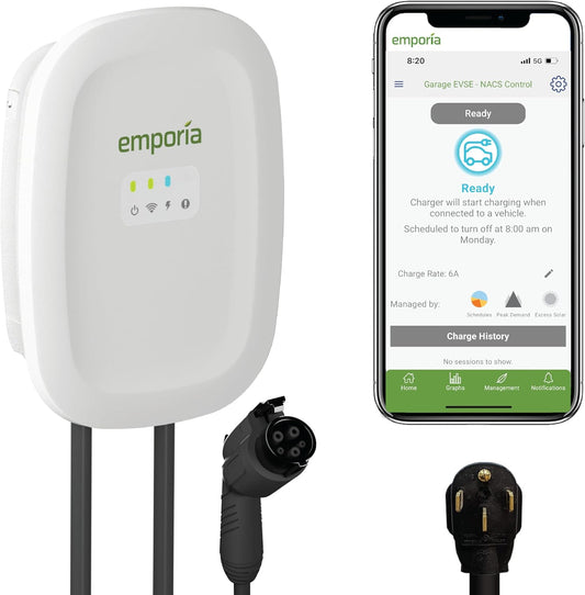 EMPORIA 48A WiFi EV Charger - Fast Charging, Smart & Sleek
