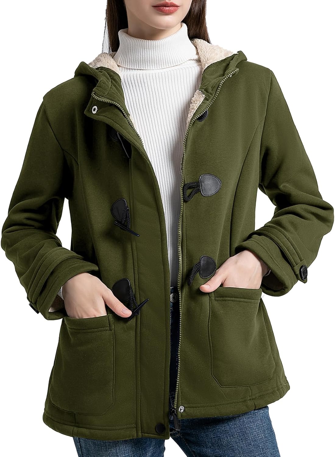 Flygo Sherpa Lined Winter Jackets for Women - Cozy Fleece Hoodie