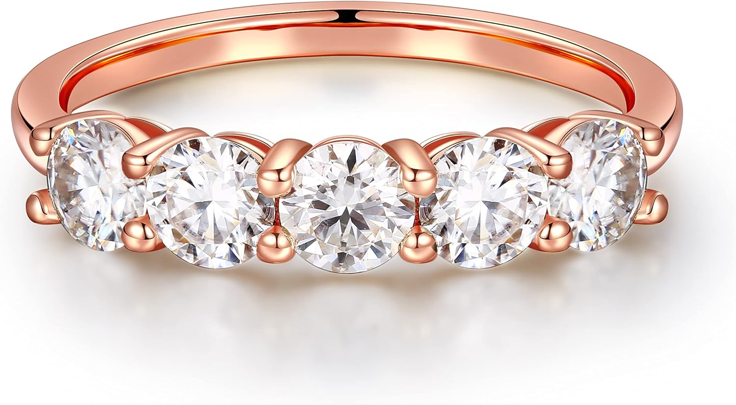5 Stone Moissanite Rings for Women in 14K White Gold Filled