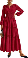 PRETTYGARDEN Women's Elegant Maxi Dress V Neck Long Sleeve - Flowy 4-6