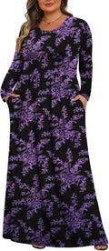 Tencede Womens Plus Size Maxi Dress Long Sleeve with Pockets Spandex