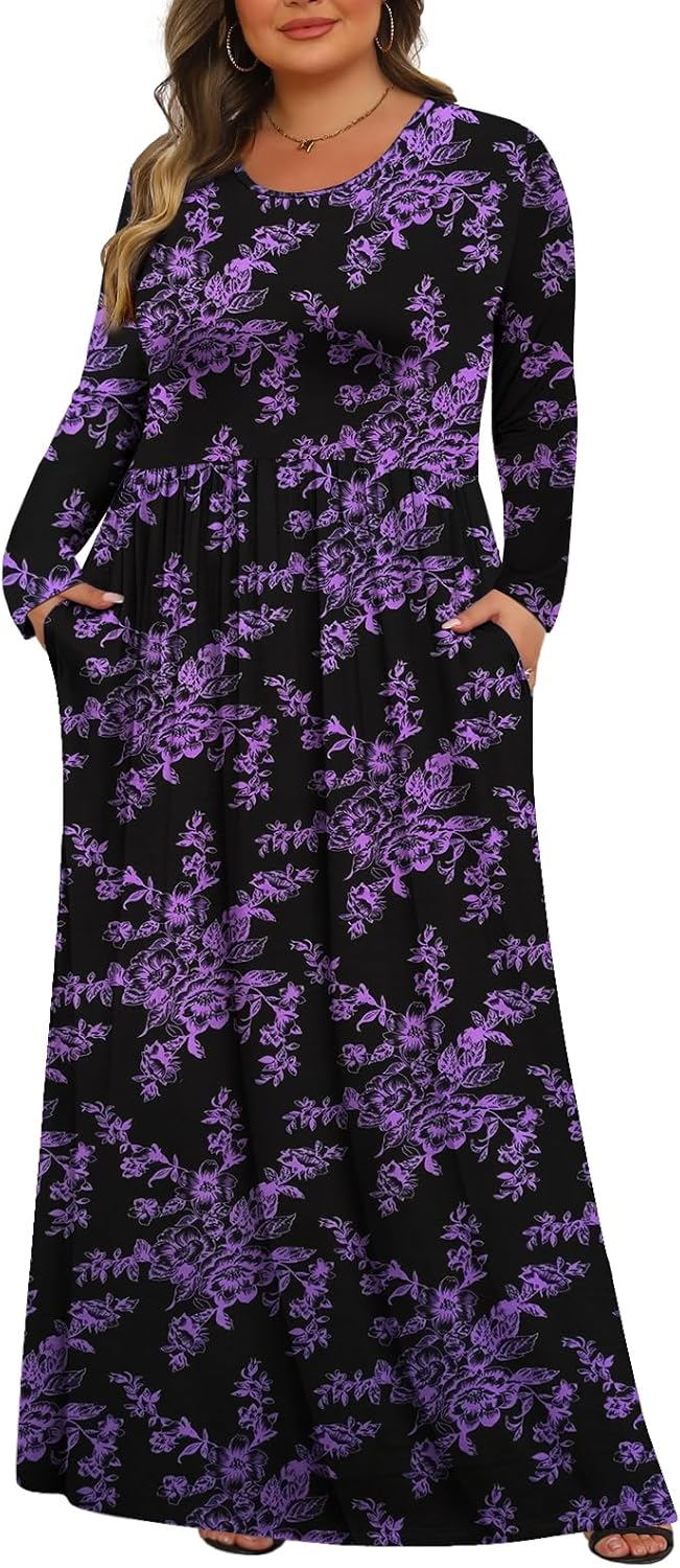 Tencede Womens Plus Size Maxi Dresses with Pockets for Comfort