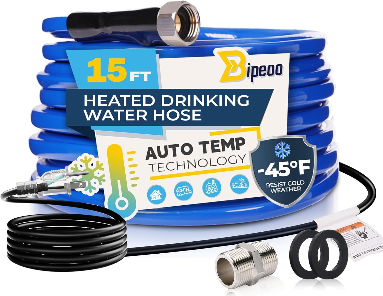 15FT to 100FT Heated Water Hose for RV - Antifreeze to -45F