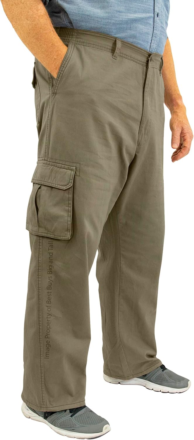 ROCXL Big & Tall Men's Cotton Cargo Pants with Expandable Waist