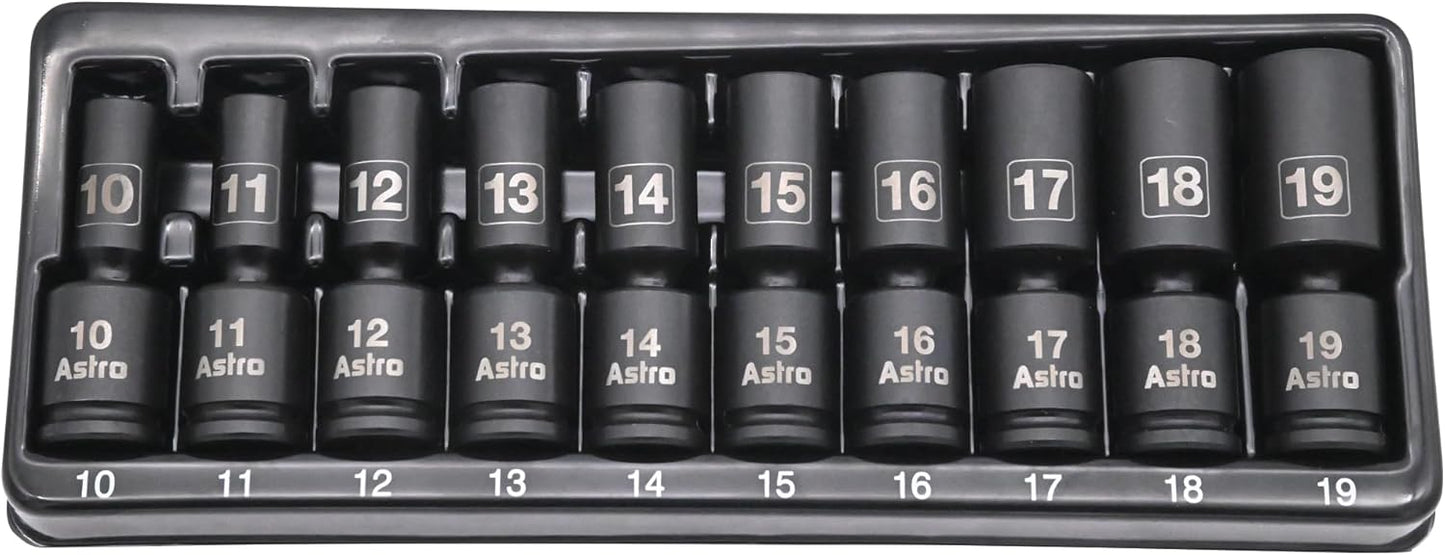 Astro Tools 78344M 10pc Mid-Length Pinless Universal Impact Sockets