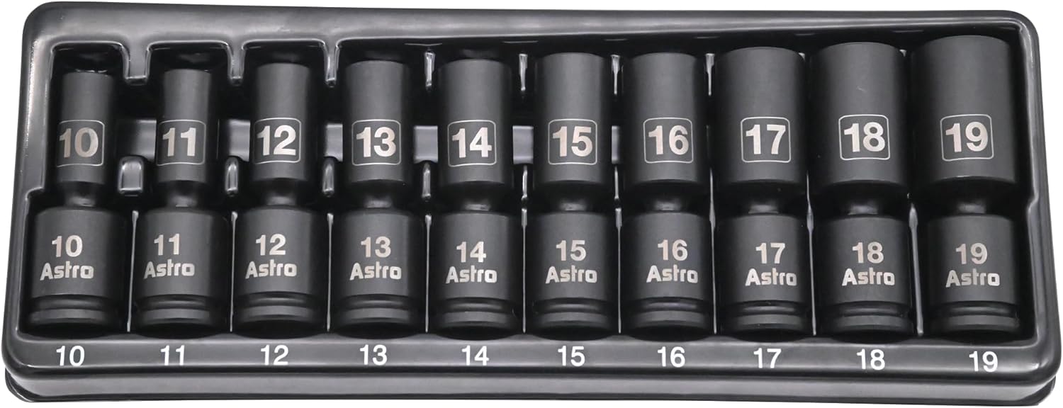 Astro Tools 78344M 10pc Mid-Length Pinless Universal Impact Sockets