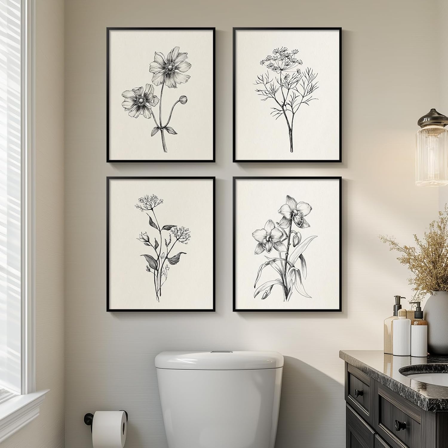 Framed Black and White Bathroom Wall Art for Rustic Decor