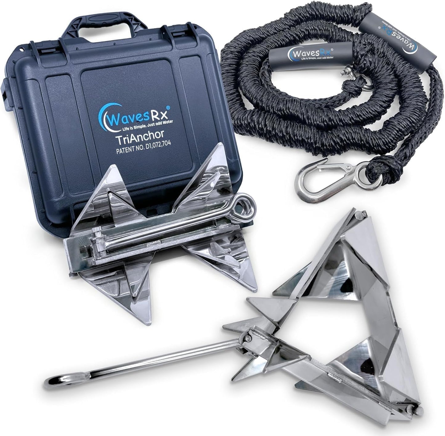 WAVESRX TriAnchor - Compact Stainless Steel Boat Anchor Kit