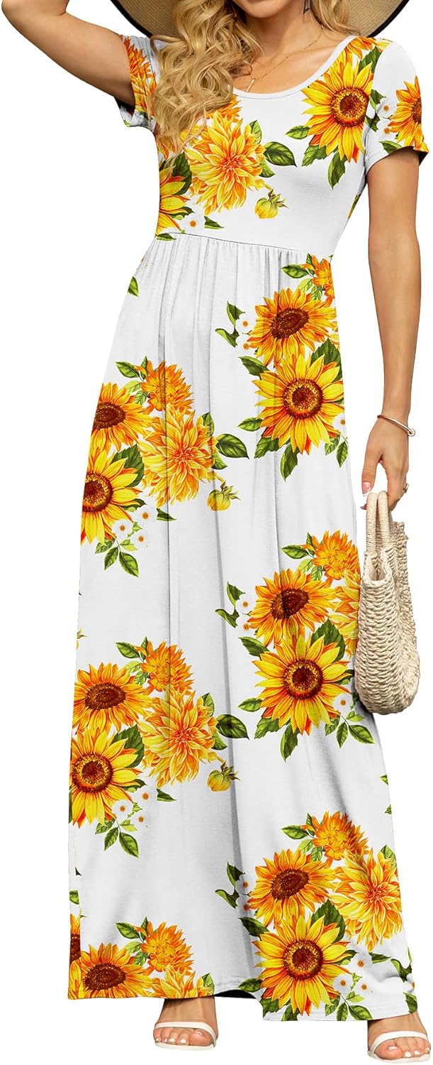 DB MOON Womens Summer Maxi Dresses with Pockets for Casual Wear