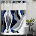 No Hook Blue Striped Shower Curtain with Snap-in Liner - Easy Hang