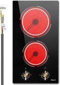 2 Burner Electric Cooktop 12 in Ceramic Stove Top - Powerful 3000W