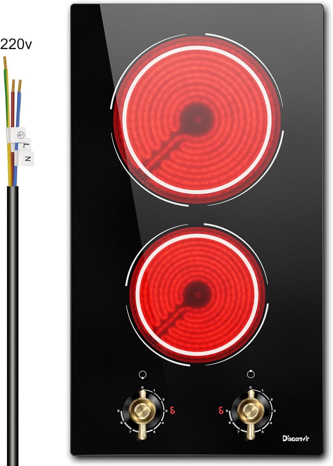 2 Burner Electric Cooktop - 12 Inch Ceramic Stove Top 3000W