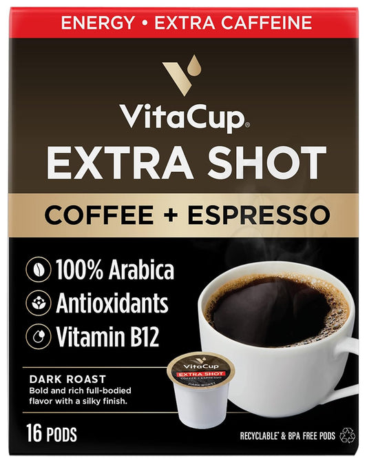 VitaCup Extra Shot Dark Roast Pods - High Energy Boost!