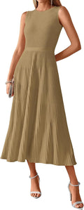 Midi Bodycon Tank Dress - Pleated Rib Knit Summer Midi Dress