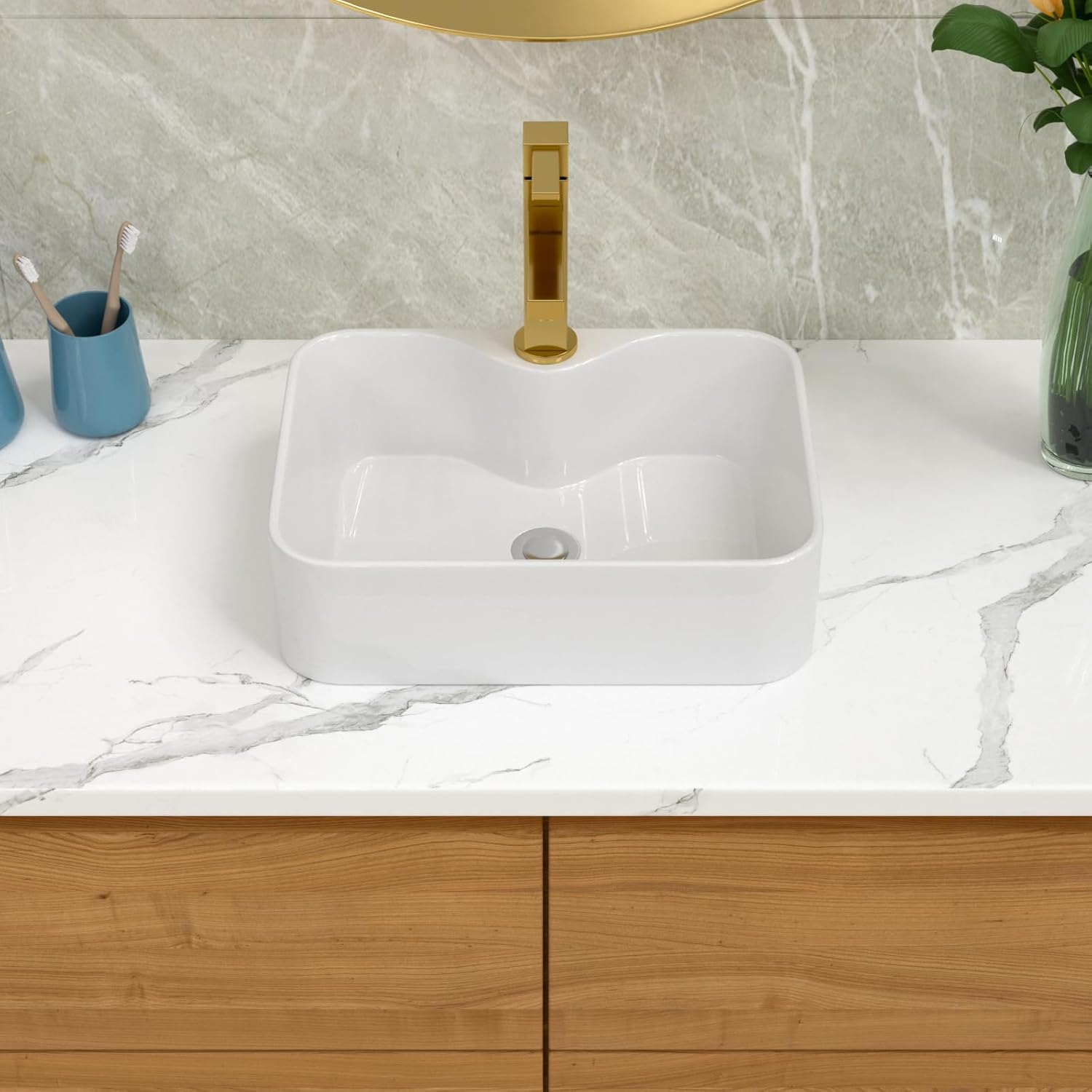 Modern Bathroom Vessel Sink 19x15 in White Porcelain Design