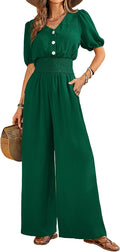 Womens Jumpsuits Short Sleeve V Neck Wide Leg Romper