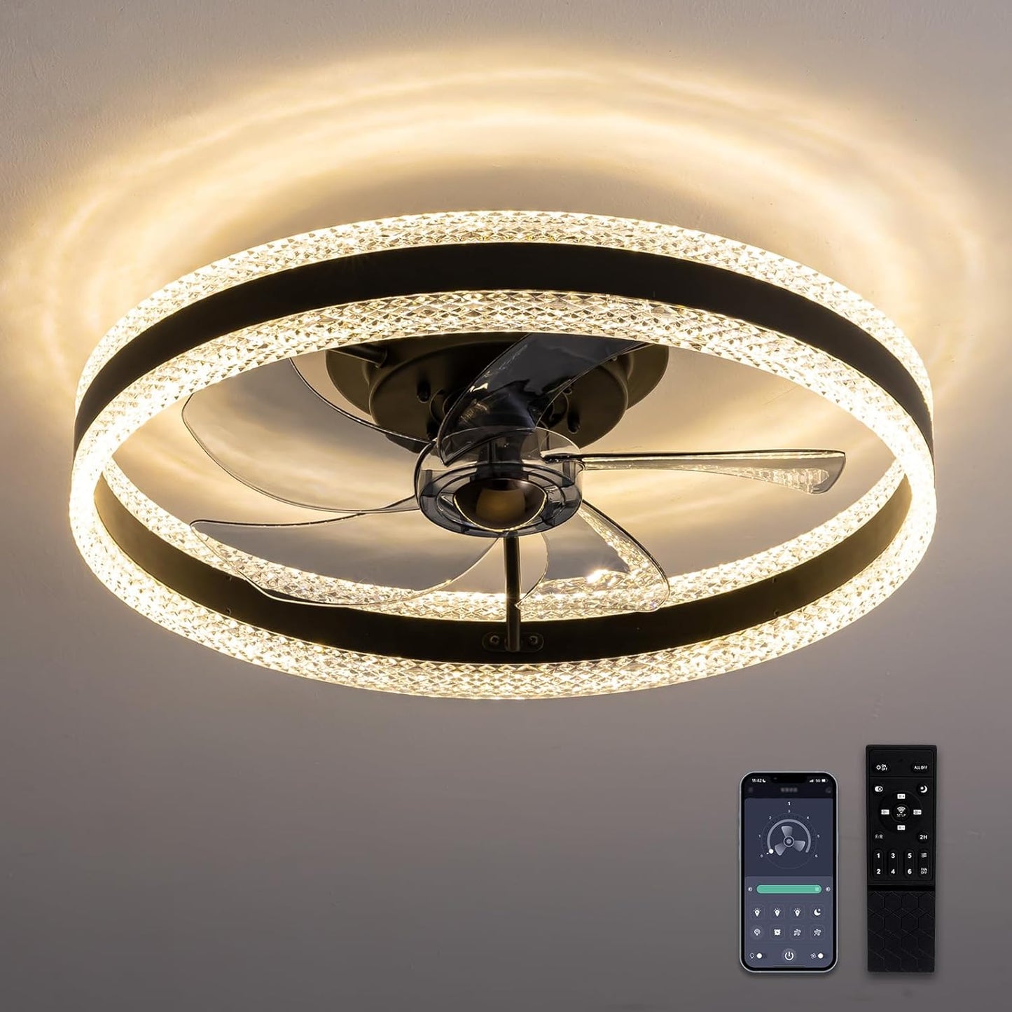 Flush Mount Ceiling Fan with Lights and Remote Control Options