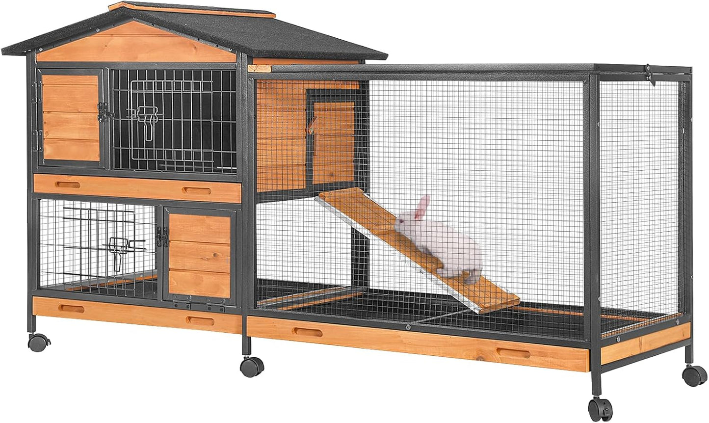 GUTINNEEN Rabbit Hutch with Chew-Resistant Metal Frame Design