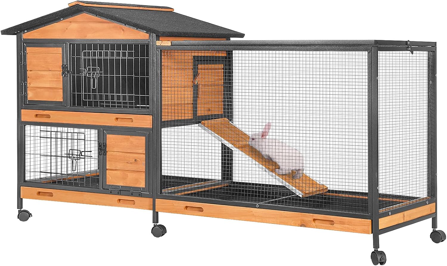 GUTINNEEN Rabbit Hutch with Chew-Resistant Metal Frame Design