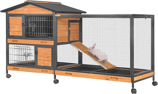 GUTINNEEN Rabbit Hutch with Chew-Resistant Metal Frame Design