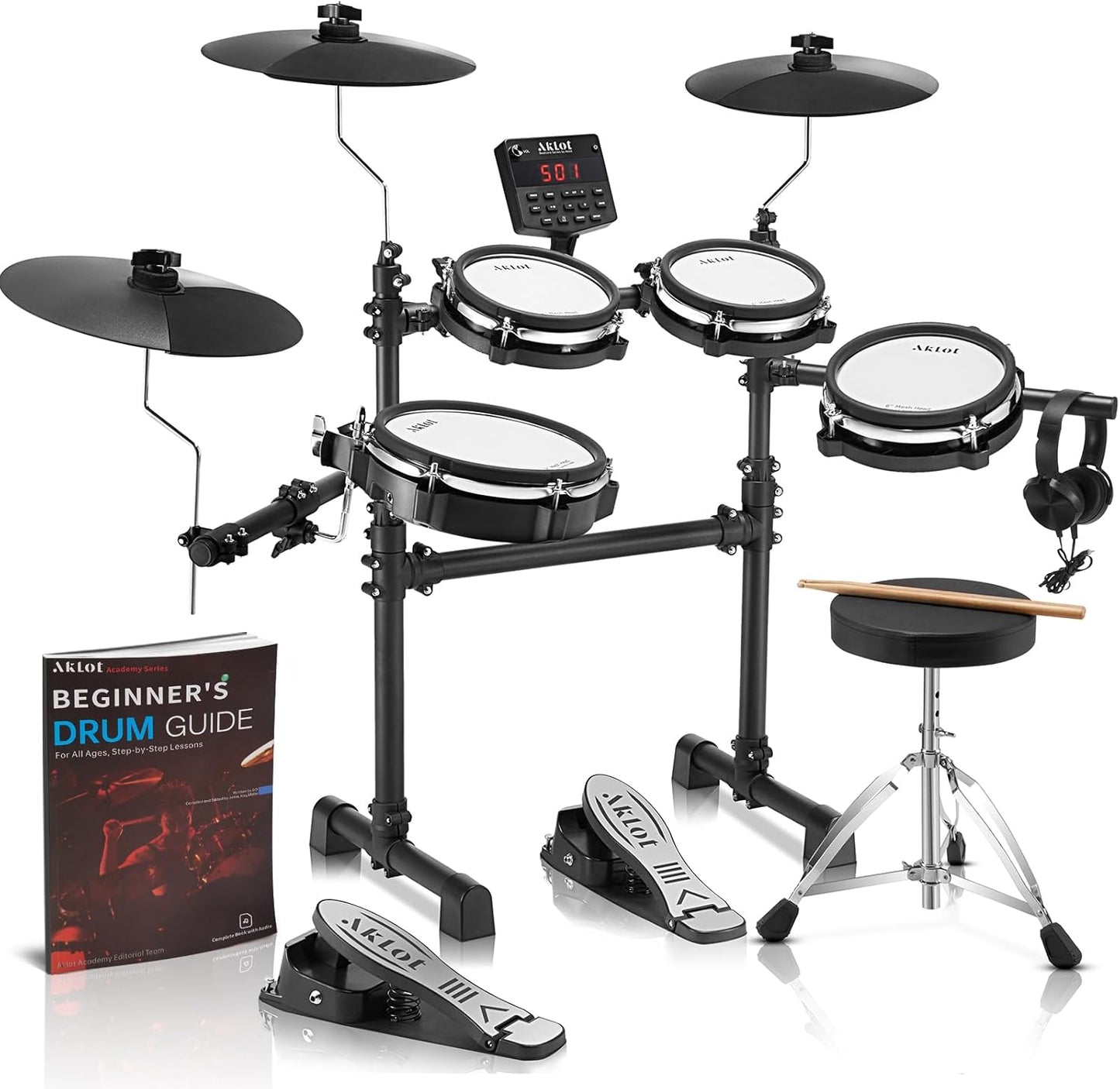 AKLOT B-CORE530 Electric Drum Set with Dual-Zone Mesh Pads