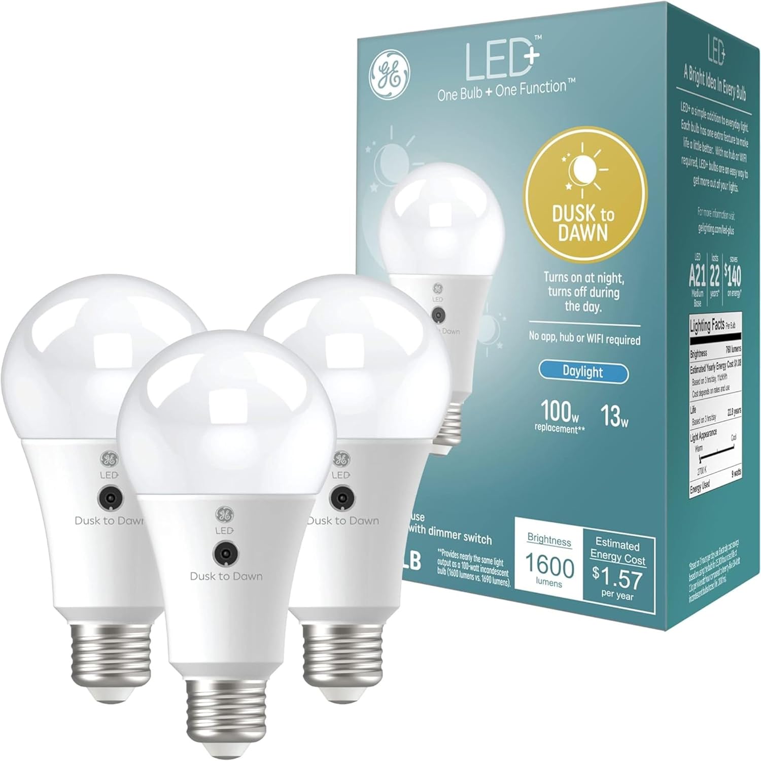 GE LED+ Dusk to Dawn A21 Light Bulb for Outdoor Security