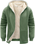 Flygo Men's Sherpa Hoodie Jacket Fleece Lined Zip Up - Warm Winter hem