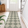 Checkered Print Kitchen Runner Rug 2.5x8 ft - Thin Non Skid Hallway