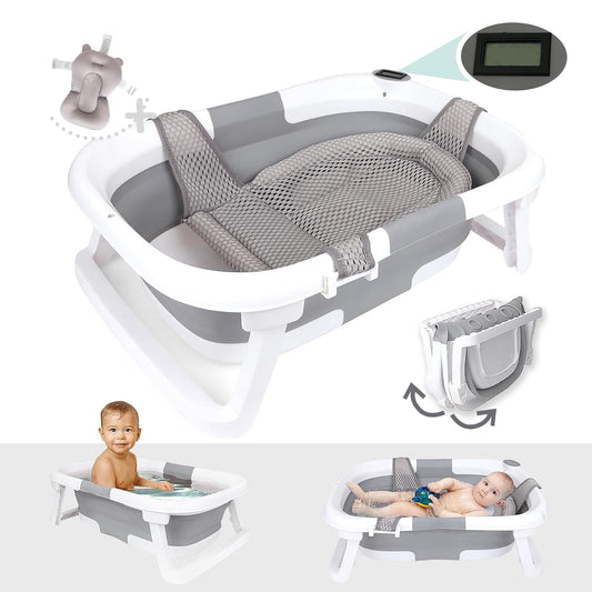 BEBELEHTM Collapsible Baby Bathtub with Thermometer for Infants