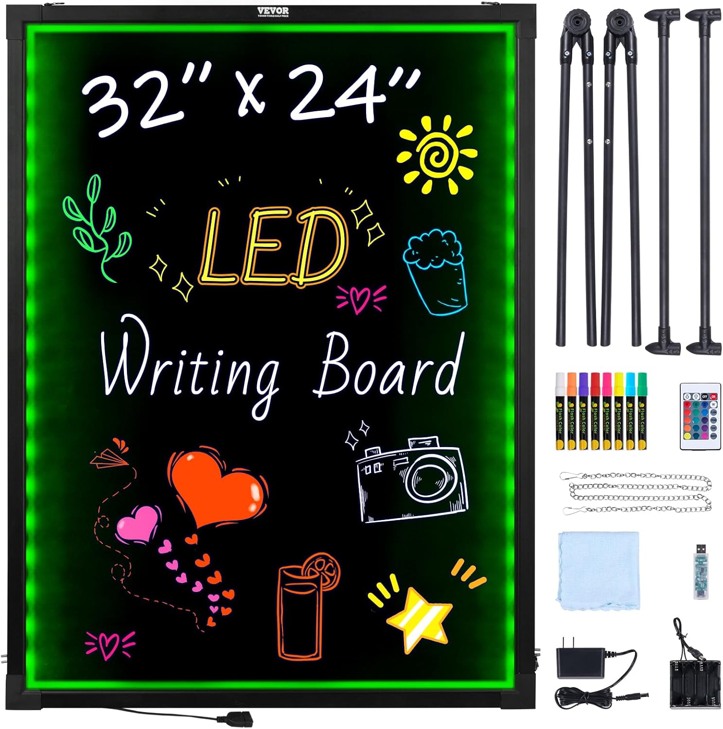 VEVOR LED Message Writing Board - Illuminated Erasable Chalkboard
