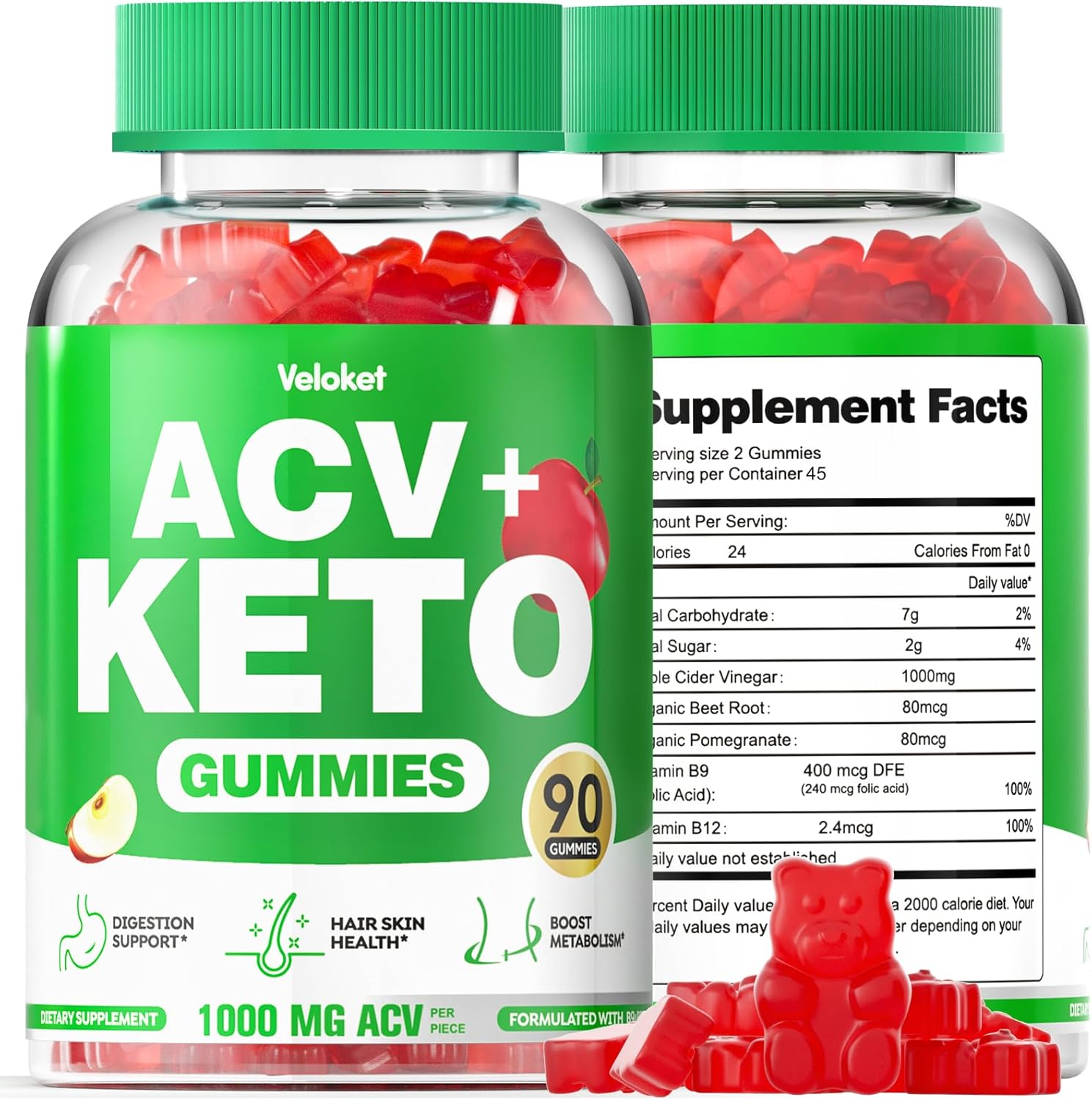 90 CT Keto Apple Cider Gummies - 1000mg ACV!