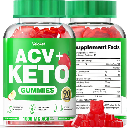 90 CT Keto Apple Cider Gummies - 1000mg ACV!