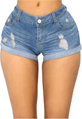 WDIRARA Women's Low Waist Button Skinny Denim Shorts for Summer