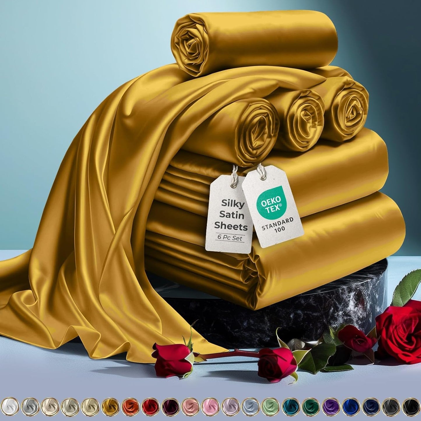 DECOLURE Satin Bed Sheets - Luxury Silky King Size Set