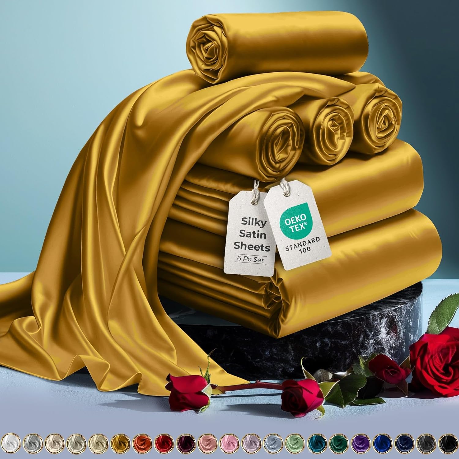 DECOLURE Satin Bed Sheets - Luxury Silky King Size Set