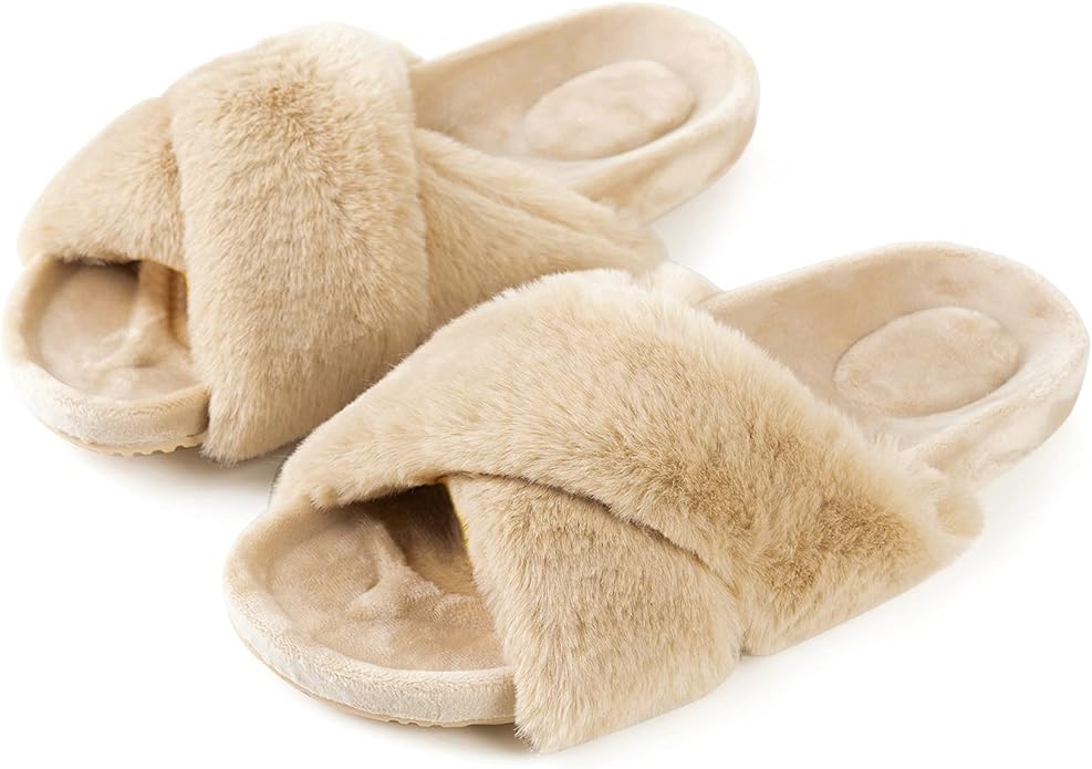FITORY Womens Open Toe Slipper with Cozy Lining and Cork Footbed
